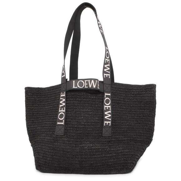 Loewe Handbags - Loewe Fold Shopper Tote Bag Raffia Black Basket